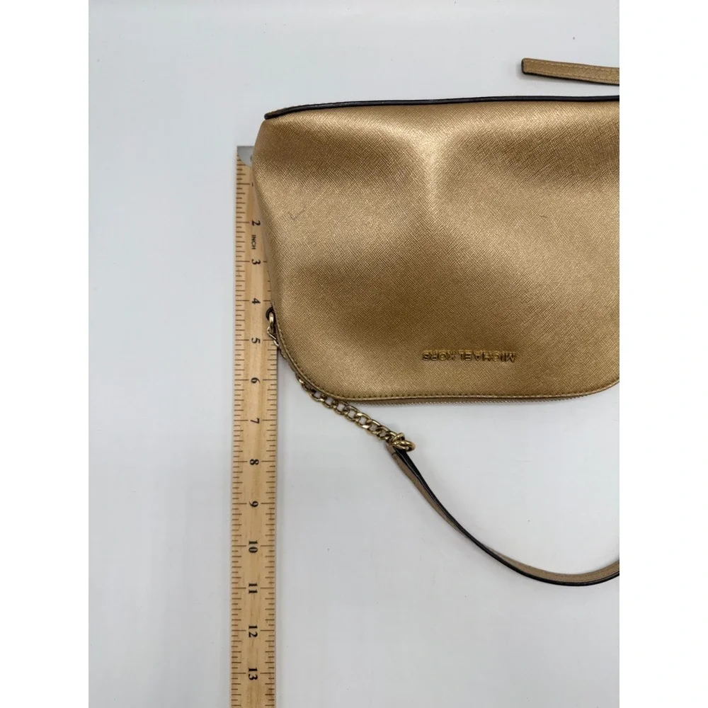 MICHAEL KORS Gold Saffiano Leather Dome Crossbody Bag Chain Strap AS IS